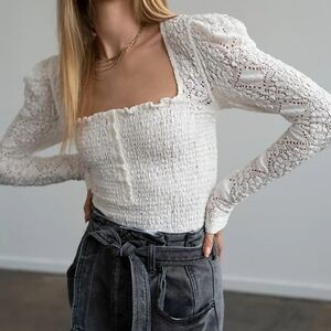 Free People White Crop Lace Top